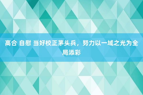 高合 自慰 当好校正茅头兵，努力以一域之光为全局添彩